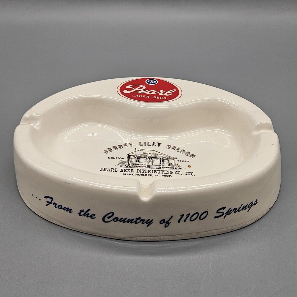 Vtg Pearl Brewery Lager Beer Ceramic Advertising Ashtray Jersey Lilley Saloon